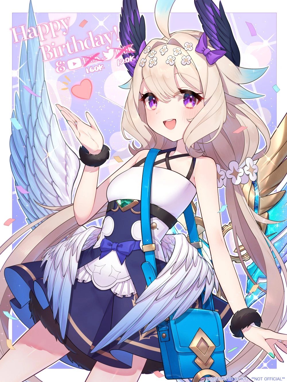 Birthday, 150k subs, and 100k followers celebration art by KT