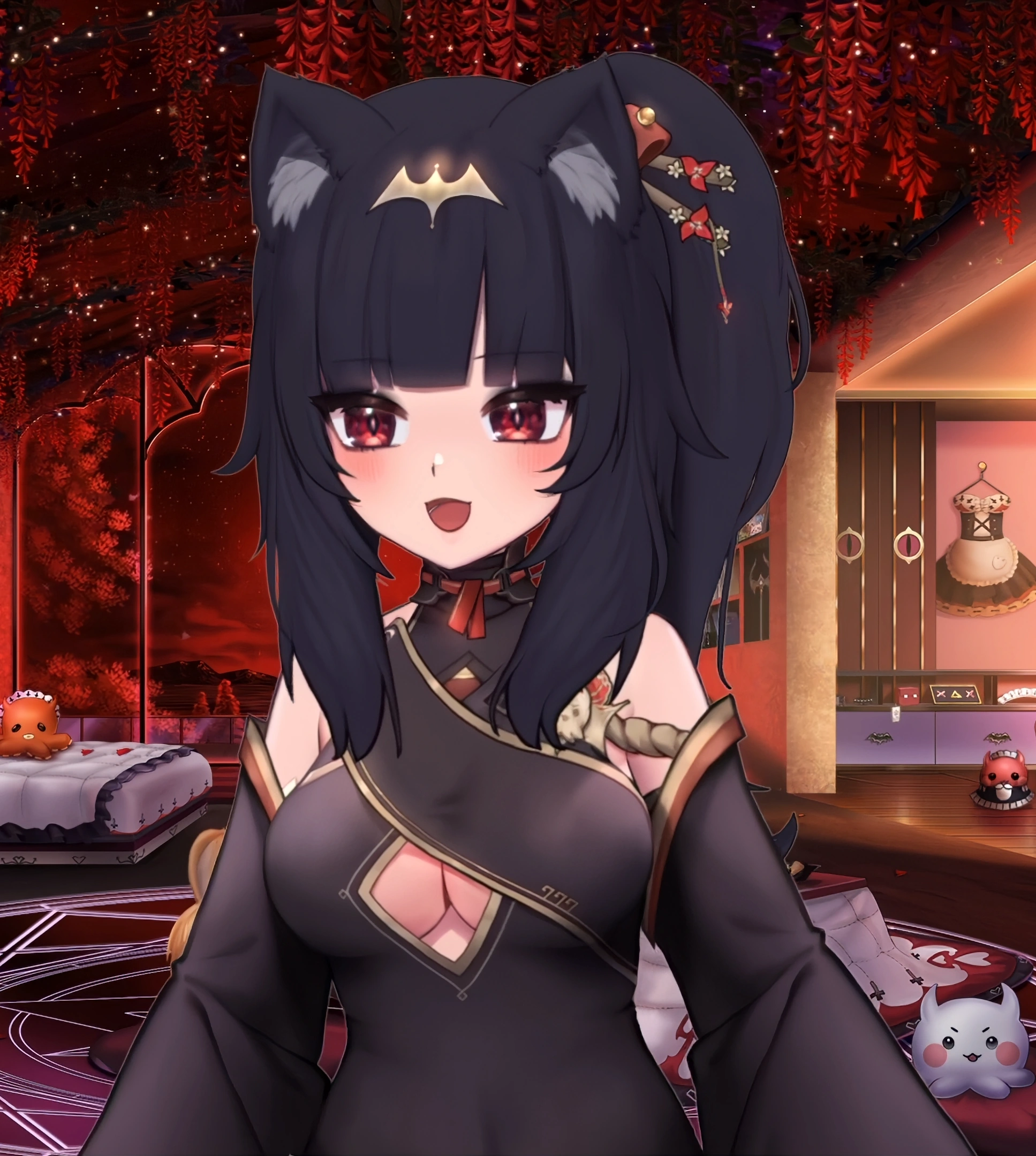 Empress cat ears, black hair and ponytail
