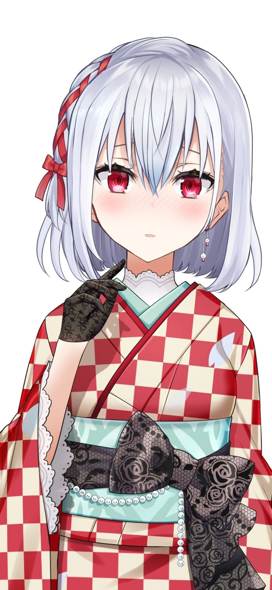 Kimono With Braided Red Ribbon