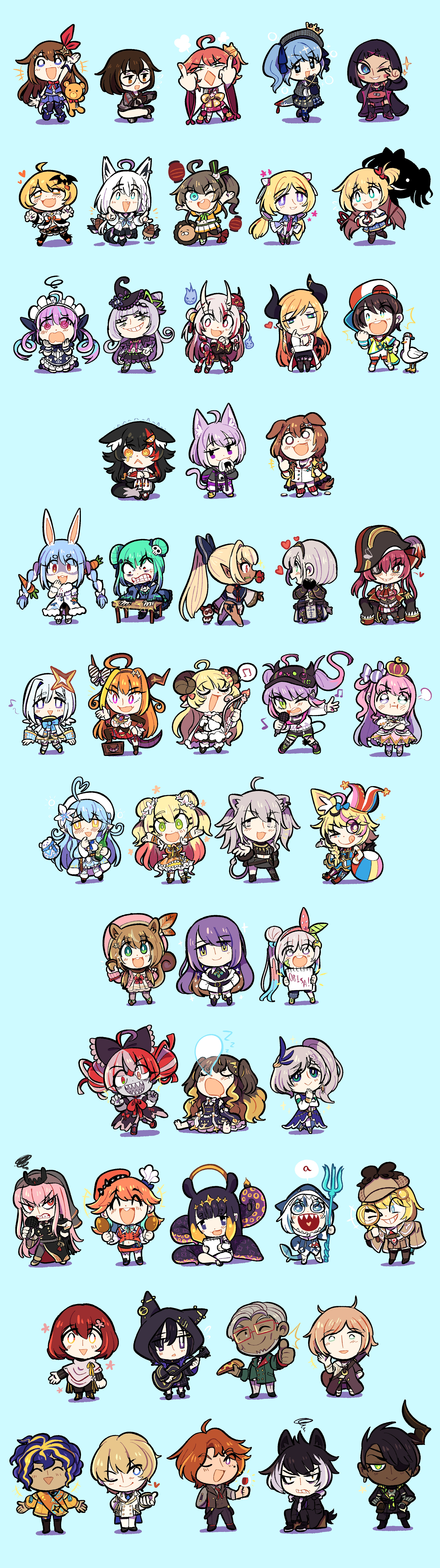 Drawing of every member of Hololive, when ID Generation 2 was the newest generation.