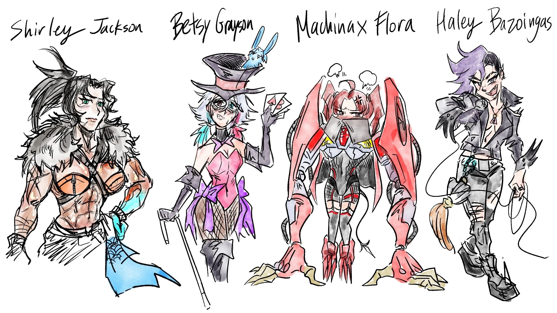Genderswapped TEMPUS Vanguard by Magni Dezmond<br>(from left to right: Jackson Shirley, Grayson Betsy, Machina X Flora, and Bazoingas Haley)