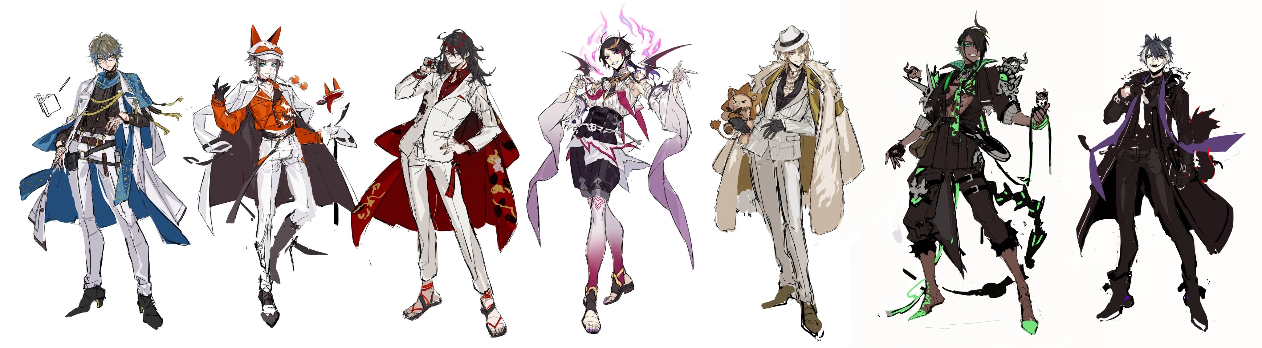 Ike Eveland, Mysta Rias, Vox Akuma, Shu Yamino, Luca Kaneshiro, Aragami Oga and Kageyama Shien by HoeL (Aragami Oga's illustrator)