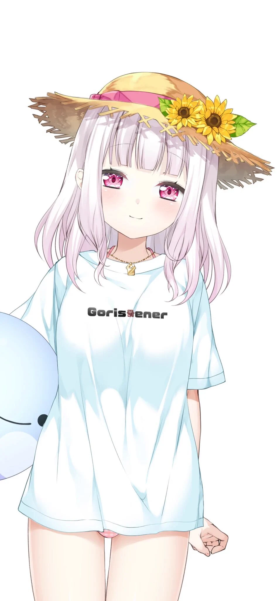Swimsuit With Straw Hat and T-shirt
