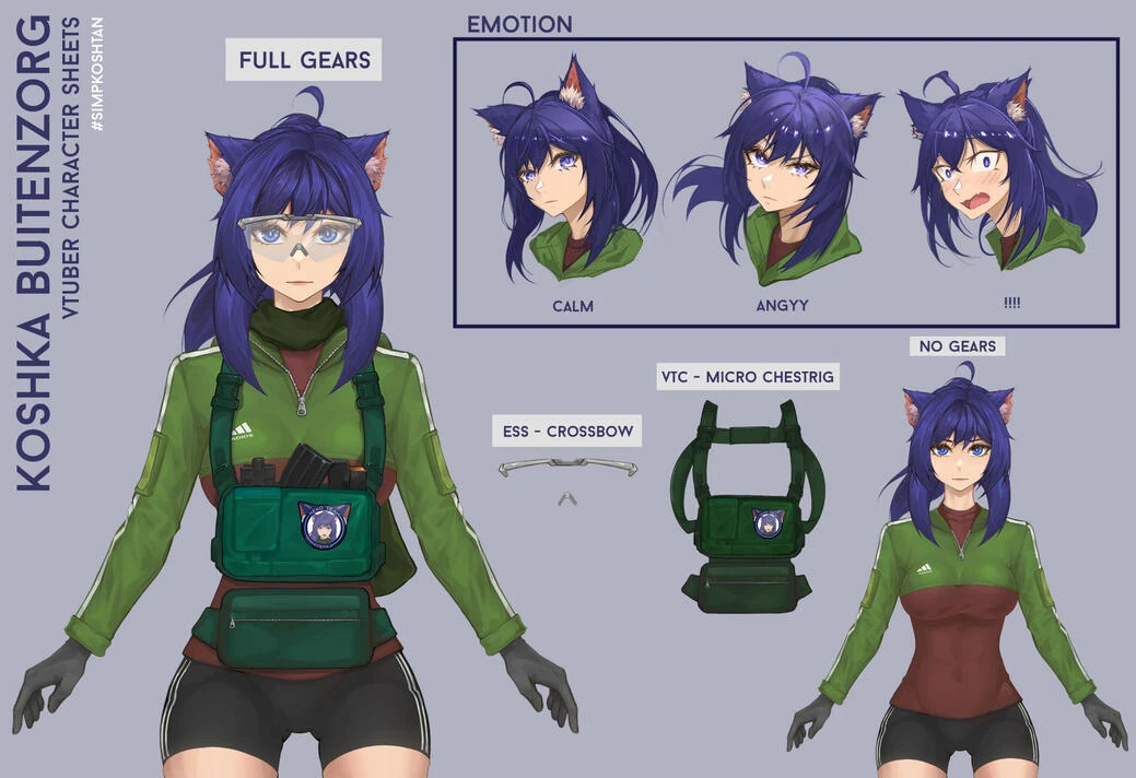 Koshka V2 Vtuber Character Sheet art by deka_yo