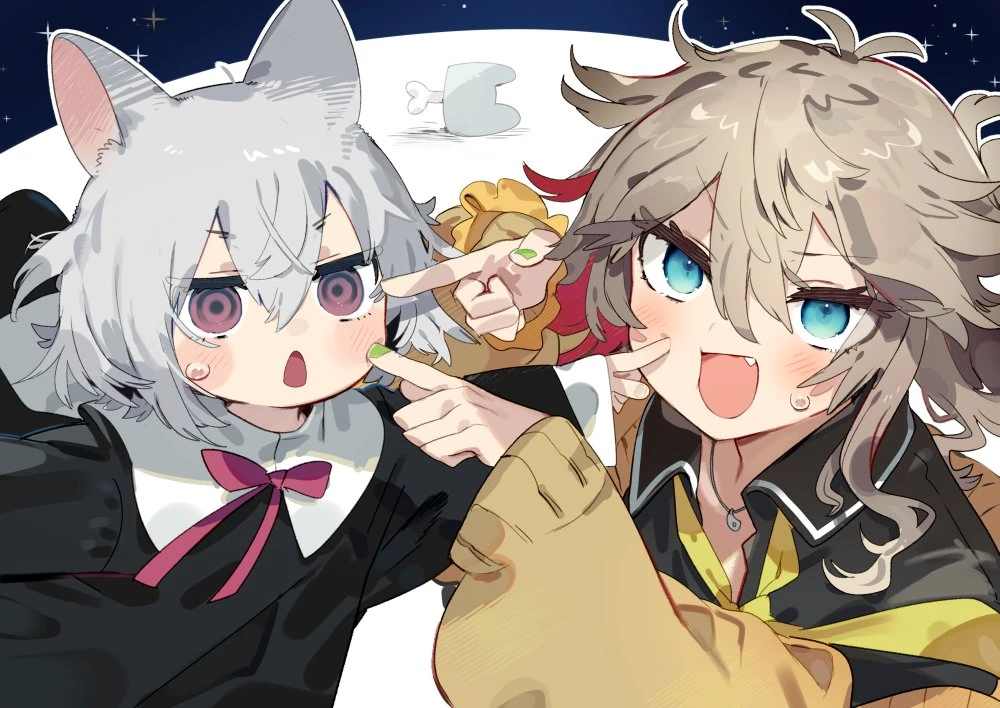 Kasukabe Tsukushi and Sayonaka Among US Illustration<br>by [https://x.com/flat_fish_/status/1522887017381564416 Karei]