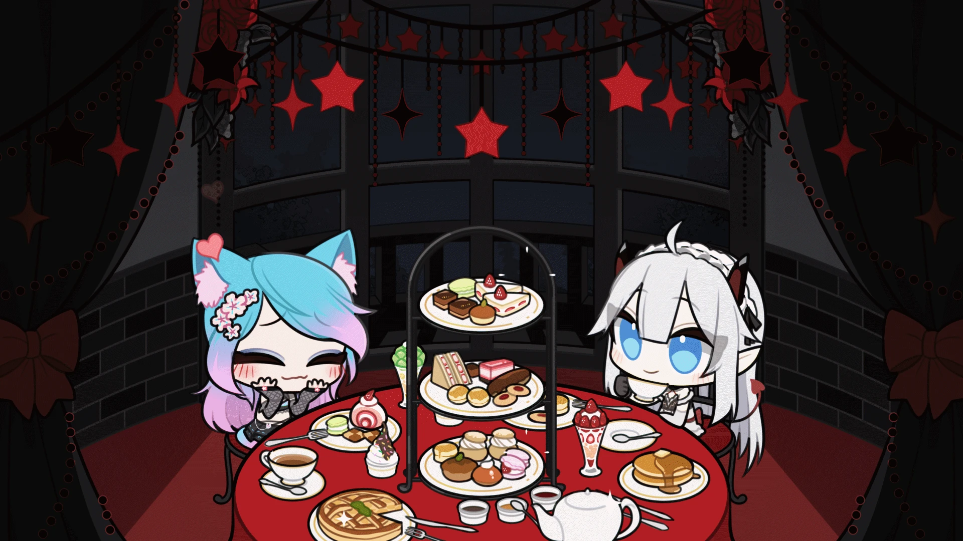 Silvervale and Veibae having a tea party