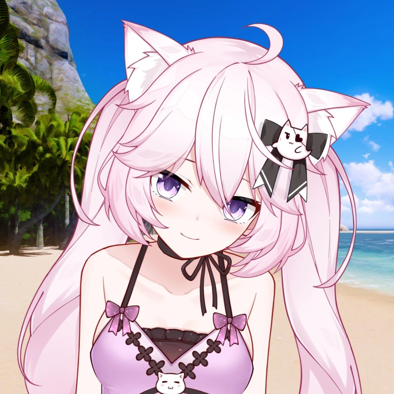 Nyanners beach outfit with twintails, introduced August 2021.