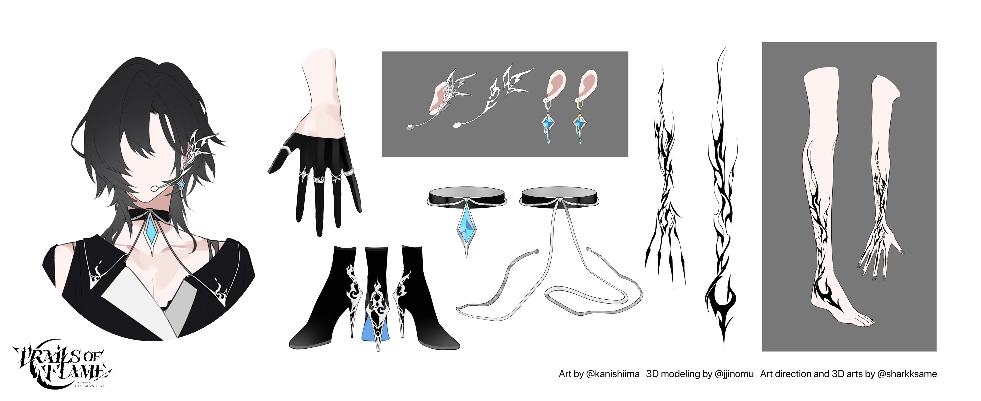 Trails of Flame 3D outfit accessories reference sheet