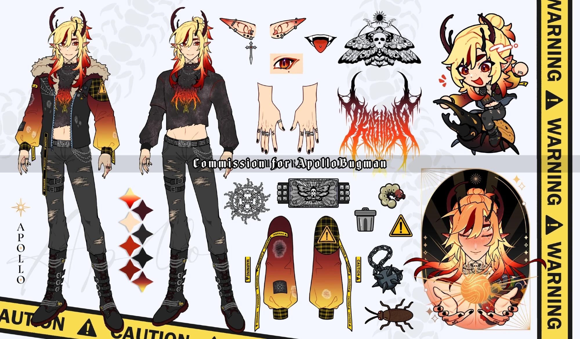 Apollo Bugman's 2.0 character sheet, art by Mindo