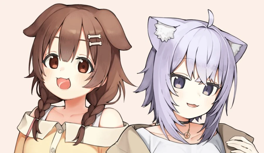HOLOMIRA Inugami Korone and Nekomata Okayu Illustration by Ceramic06