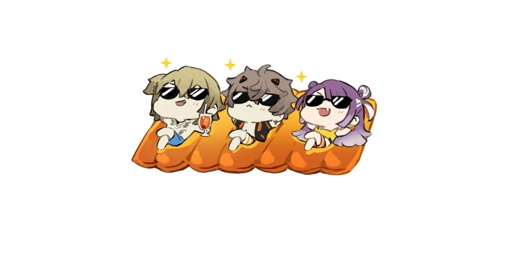 Luca Kaneshiro, Alban Knox, and Yotsuha sunbathing by oyo