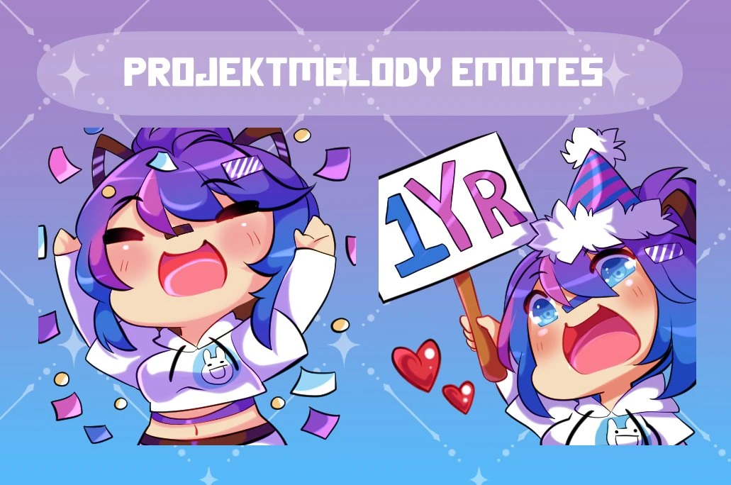 Projekt Melody's 1 year Anniversary emotes by LilythArts