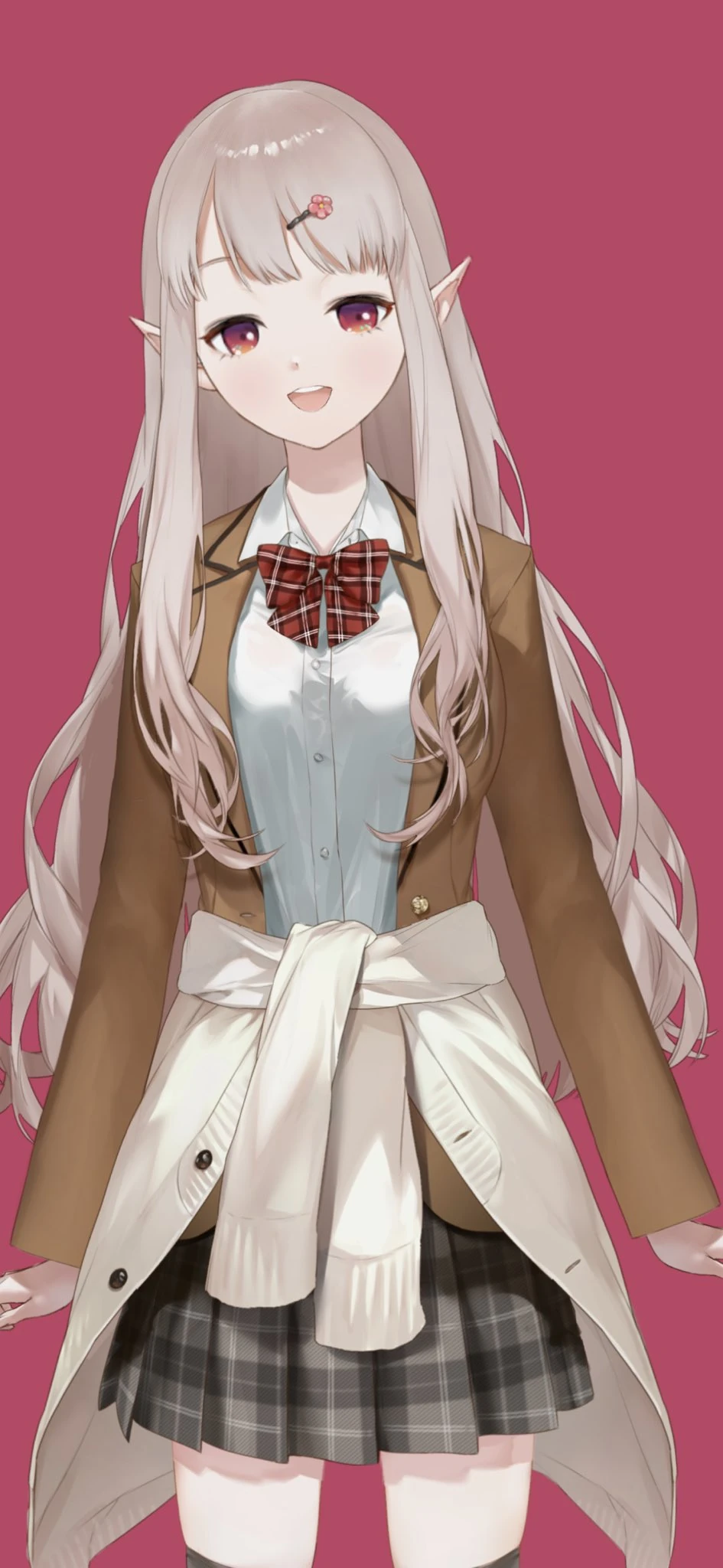 School uniform with tied cardigan and hairclip