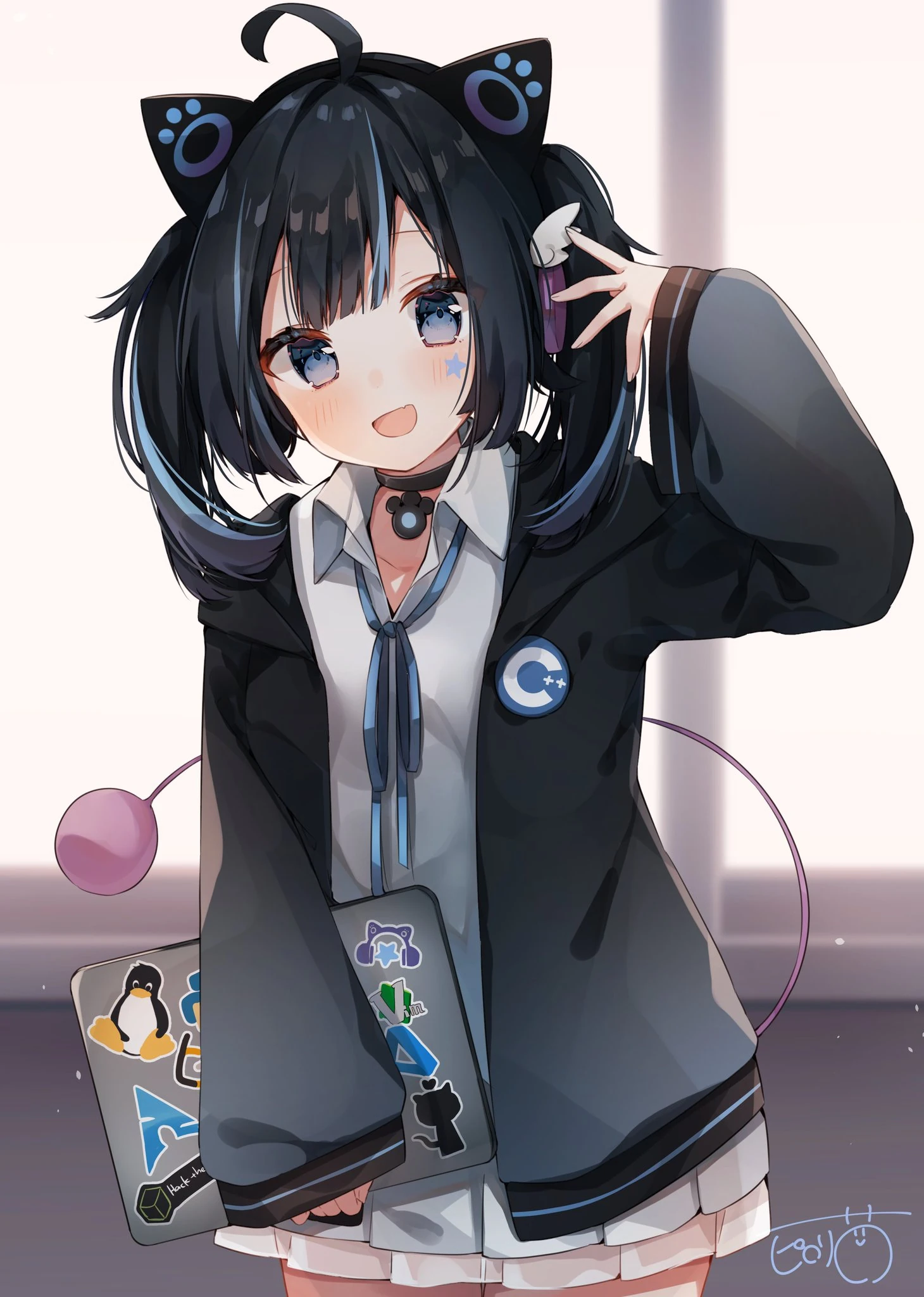 Cyan schoolgirl for 1000 Twitter follows by ピロリ菌 @heripiro