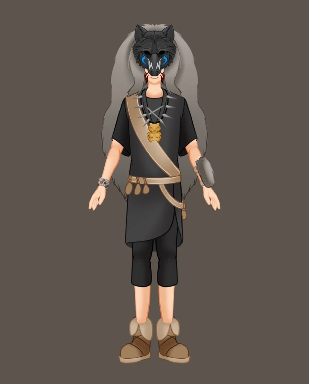 ShamanicWolf Human Form with Shaman Mask and Werewolf Pelt