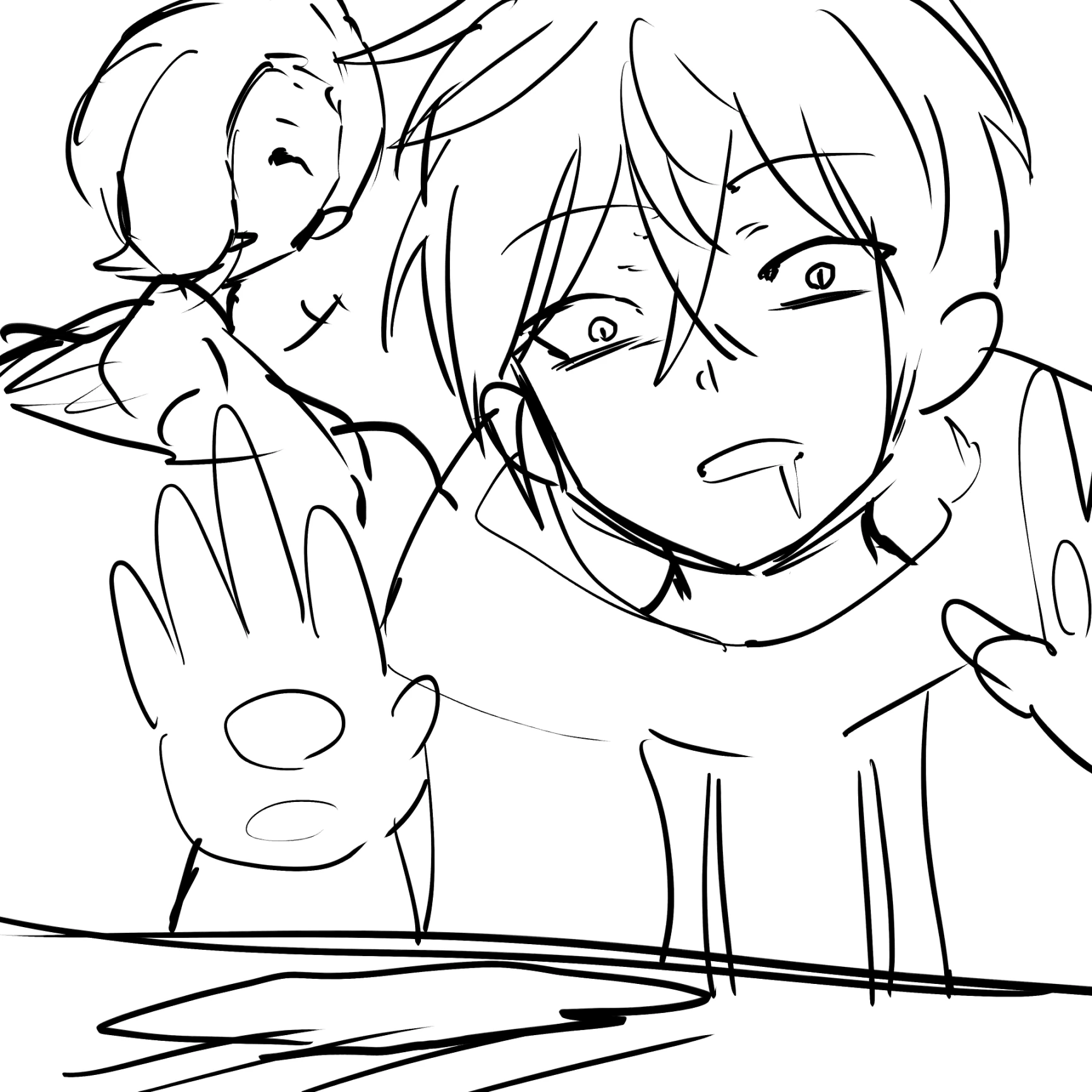 Fuma drooling and Uyu laughing by Hizaki Gamma (lineart)