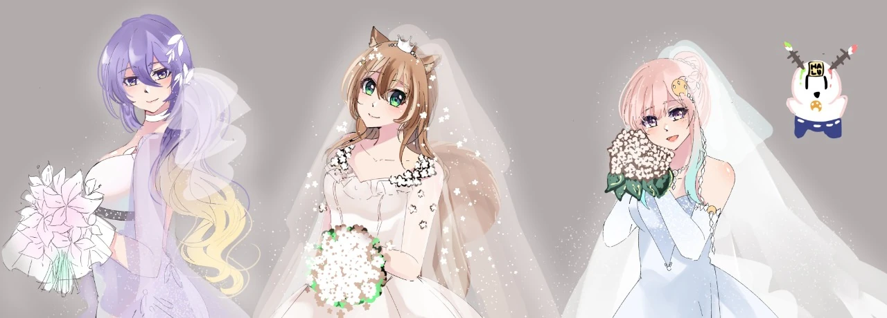 Moona Hoshinova, Ayunda Risu, and Airani Iofifteen in Wedding Dress (and Ioforia)