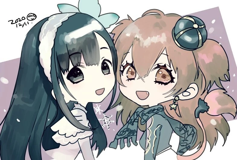 Hanabasami Kyo and Shishigami Leona<br>by [https://twitter.com/kachiru_i/status/1337400865288642563 Ishizue Kachiru]