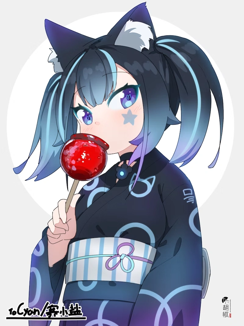 Cyan with apple by @96kosyou_28