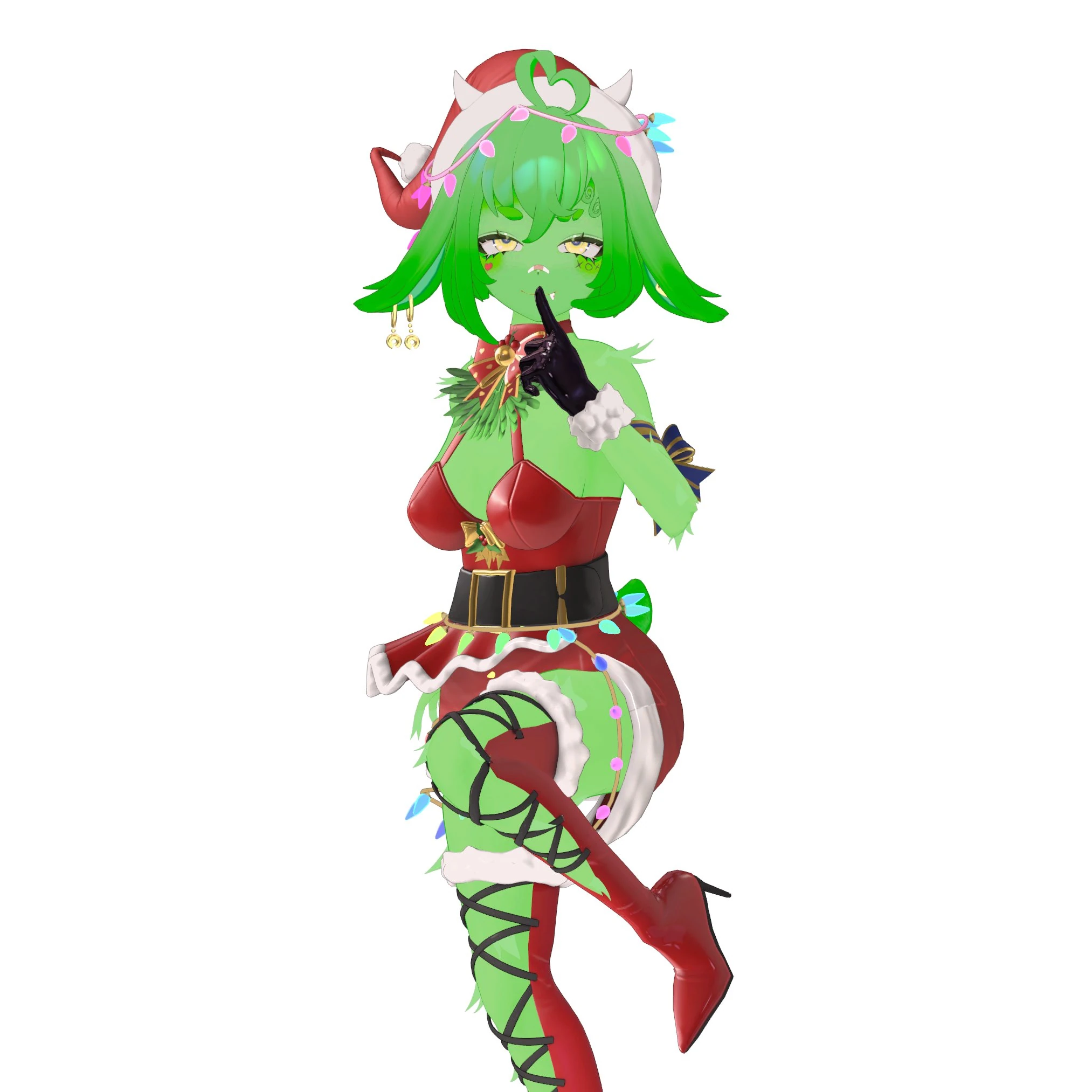 Grinch model and Christmas outfit