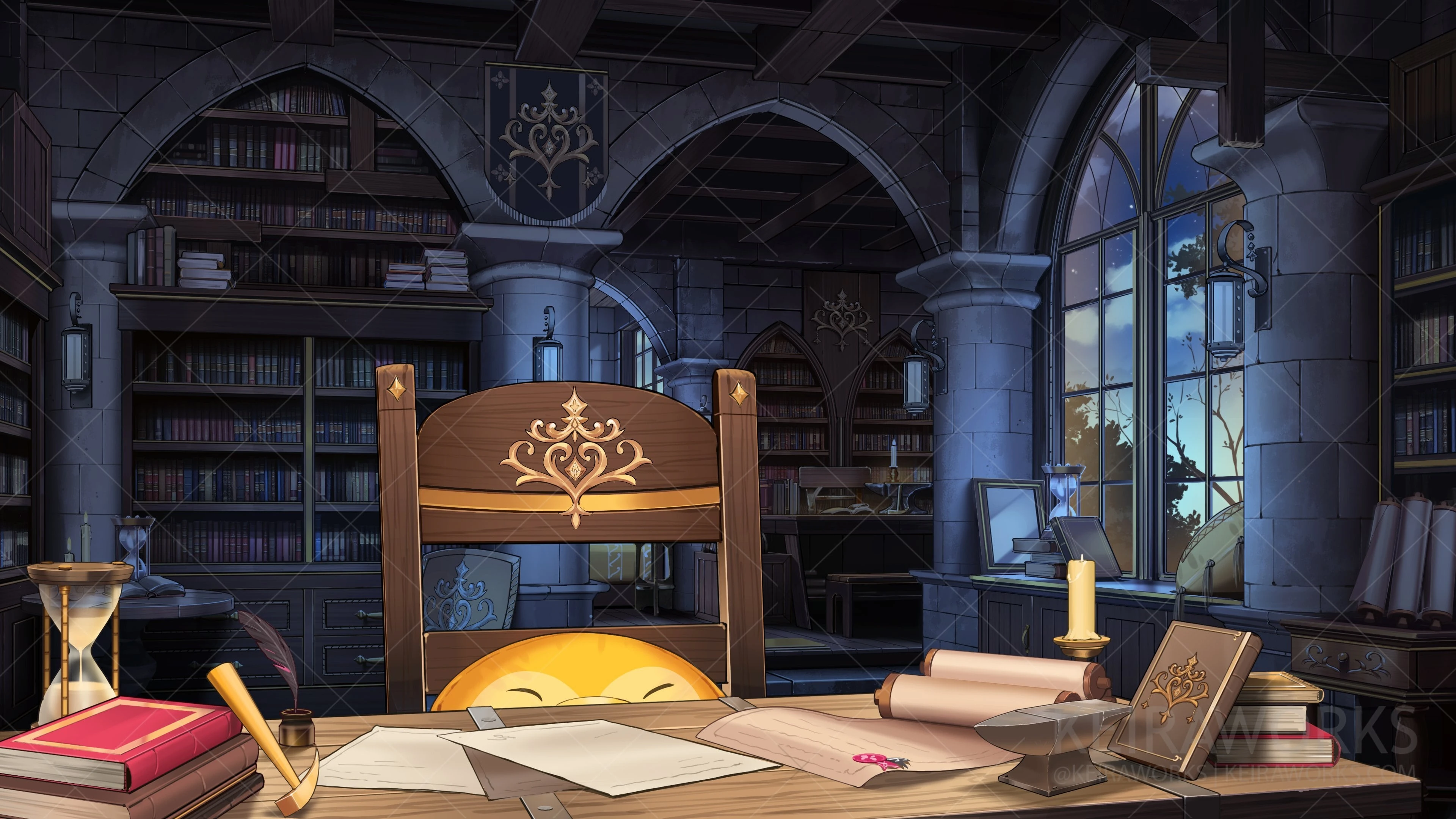 Medieval Library-Styled Room Background (Pillar Lights Off) by Keira