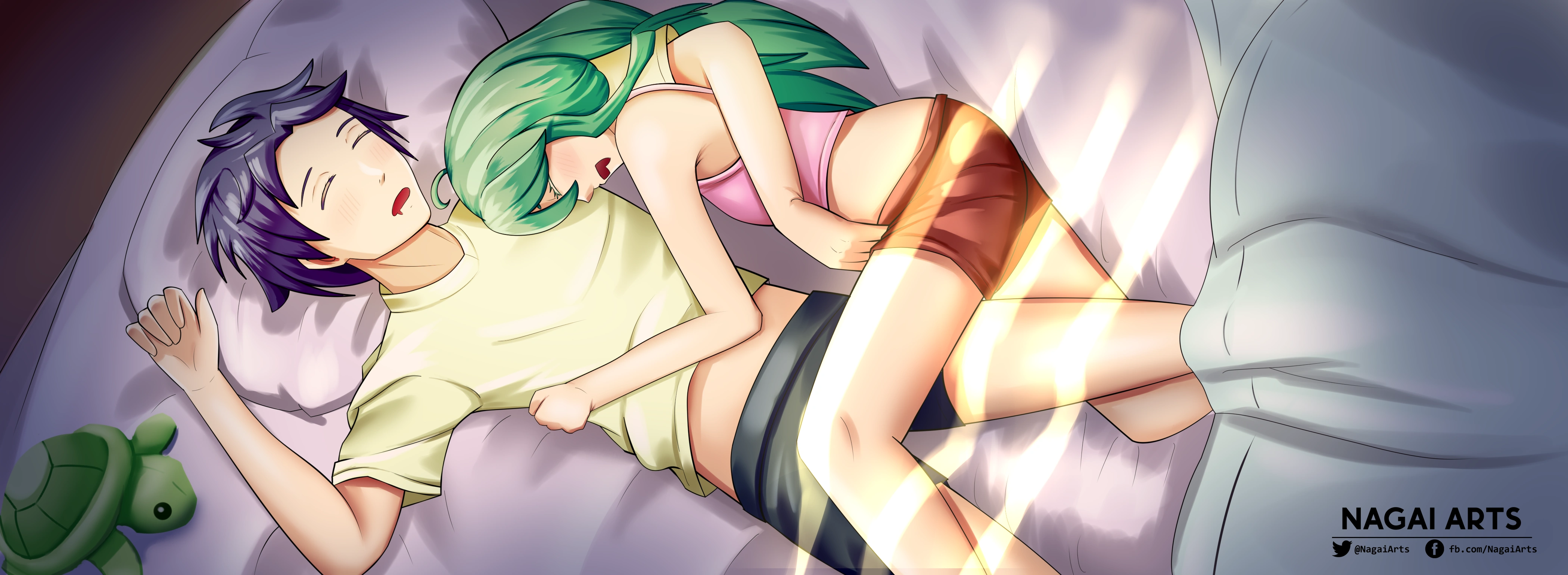 Commissioned artwork of Verudemi and Misaki in Bed