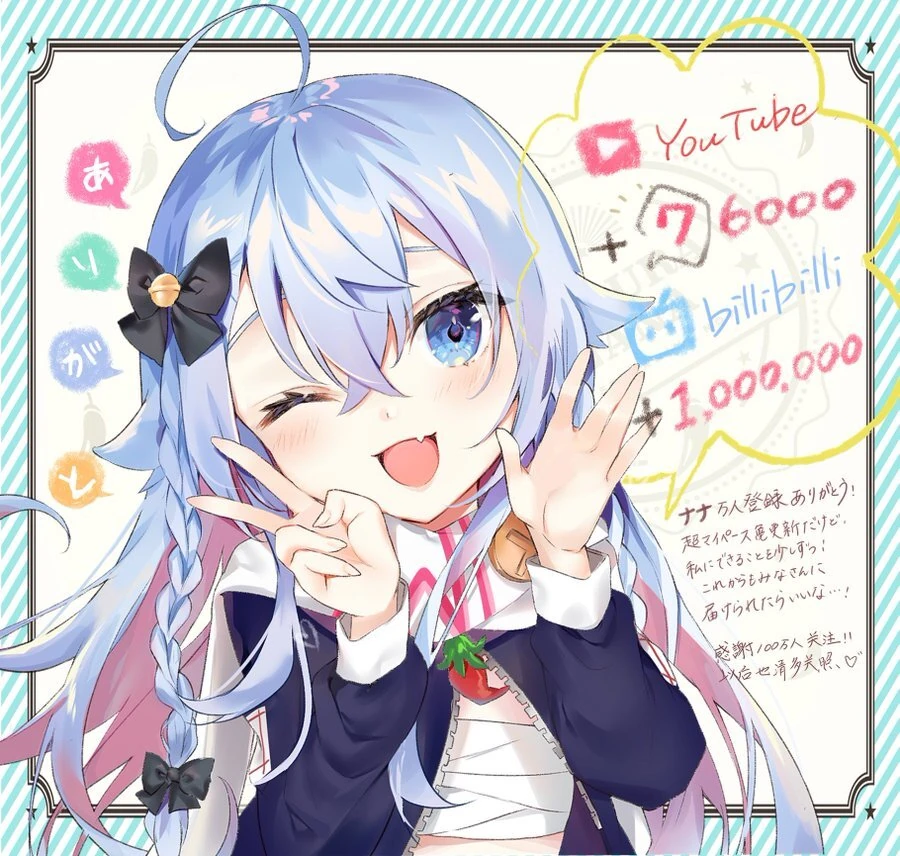 Kagura Nana 76,000 Subscribers and 1 Million Bilibili Subscribers Illustration