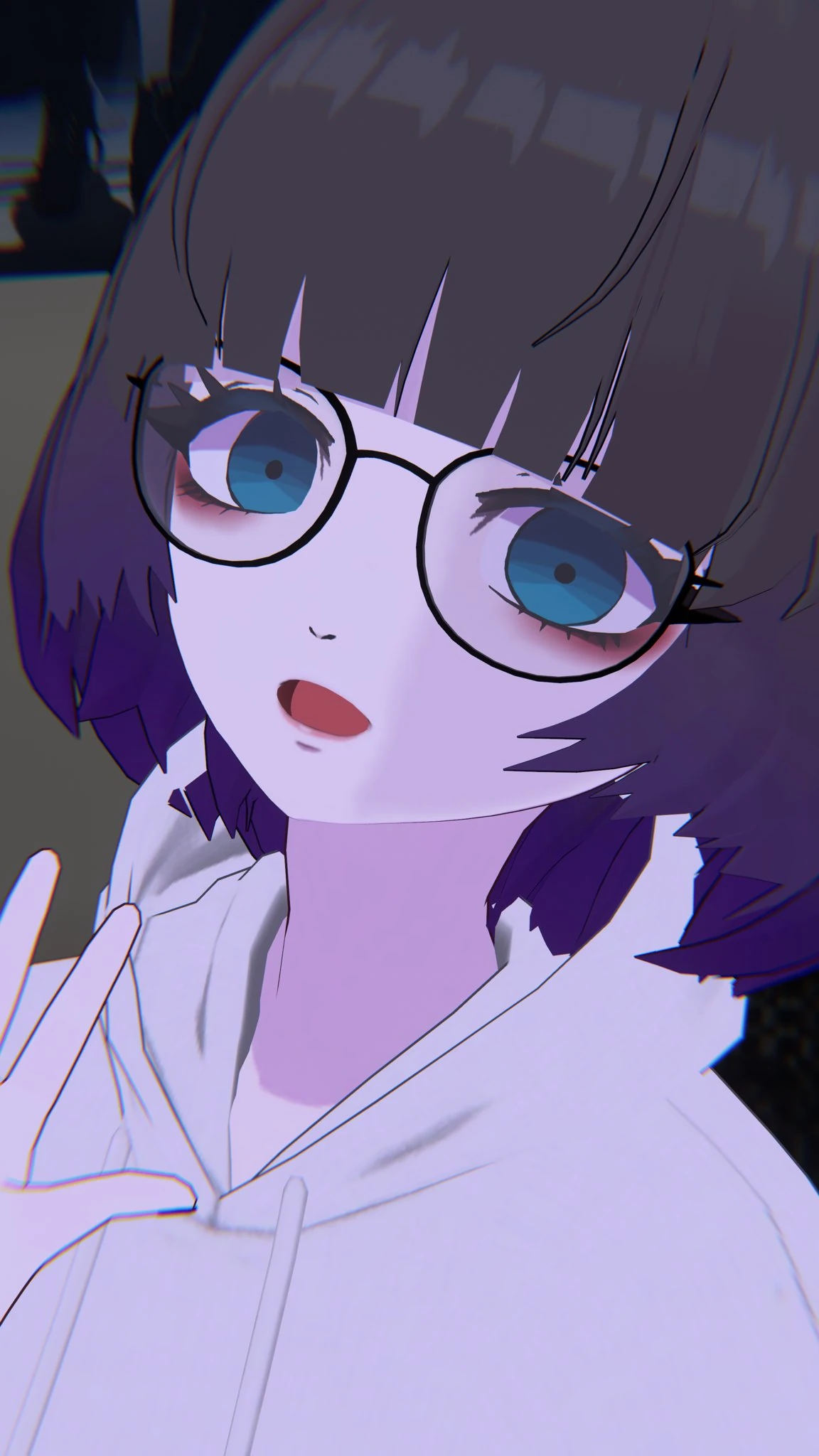3D Hoodie with Black Frame Glasses