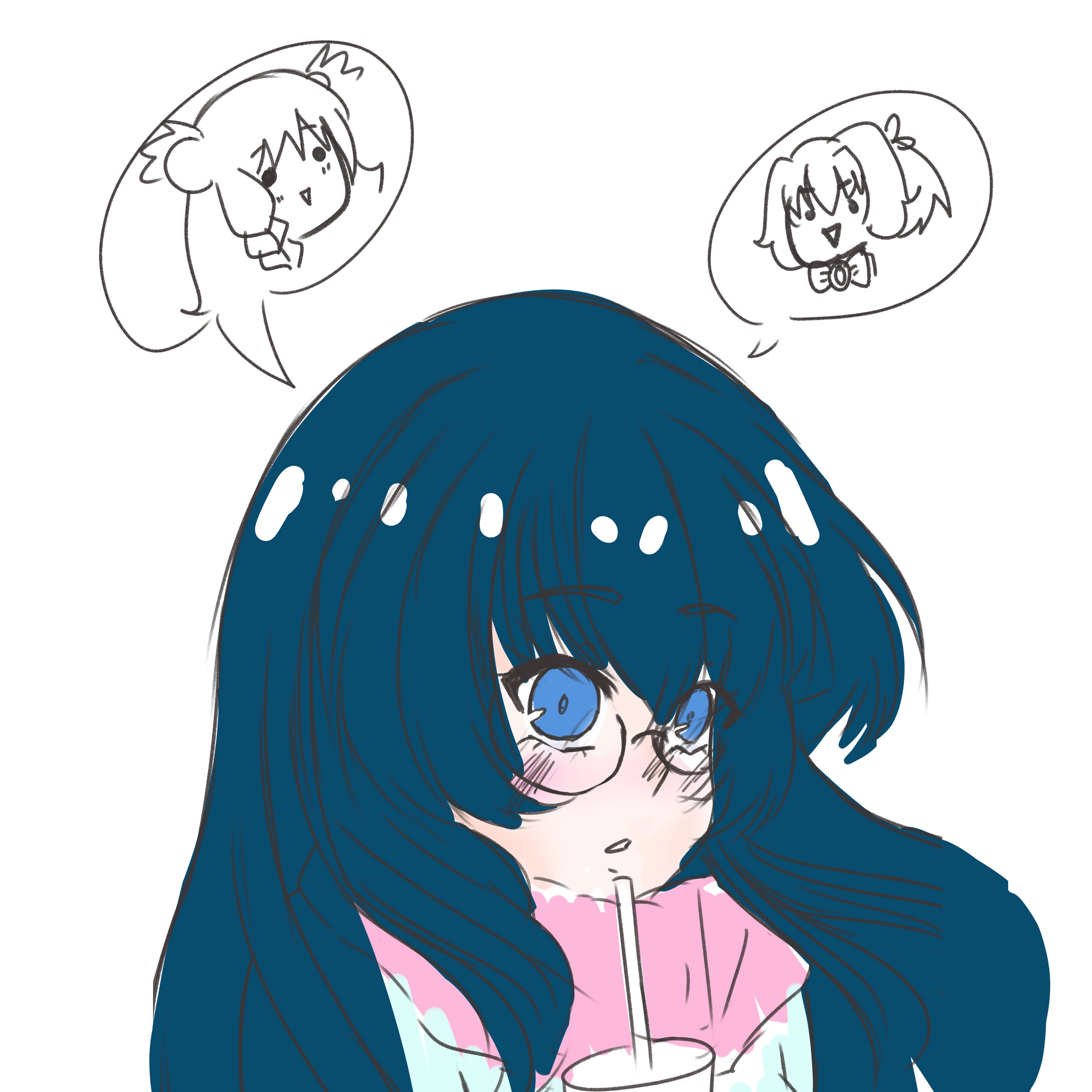"Did you know the facts that I have a normal human version of myself Yes, I have dark blue hair, unlike those two weird pink hair" by Mynthia