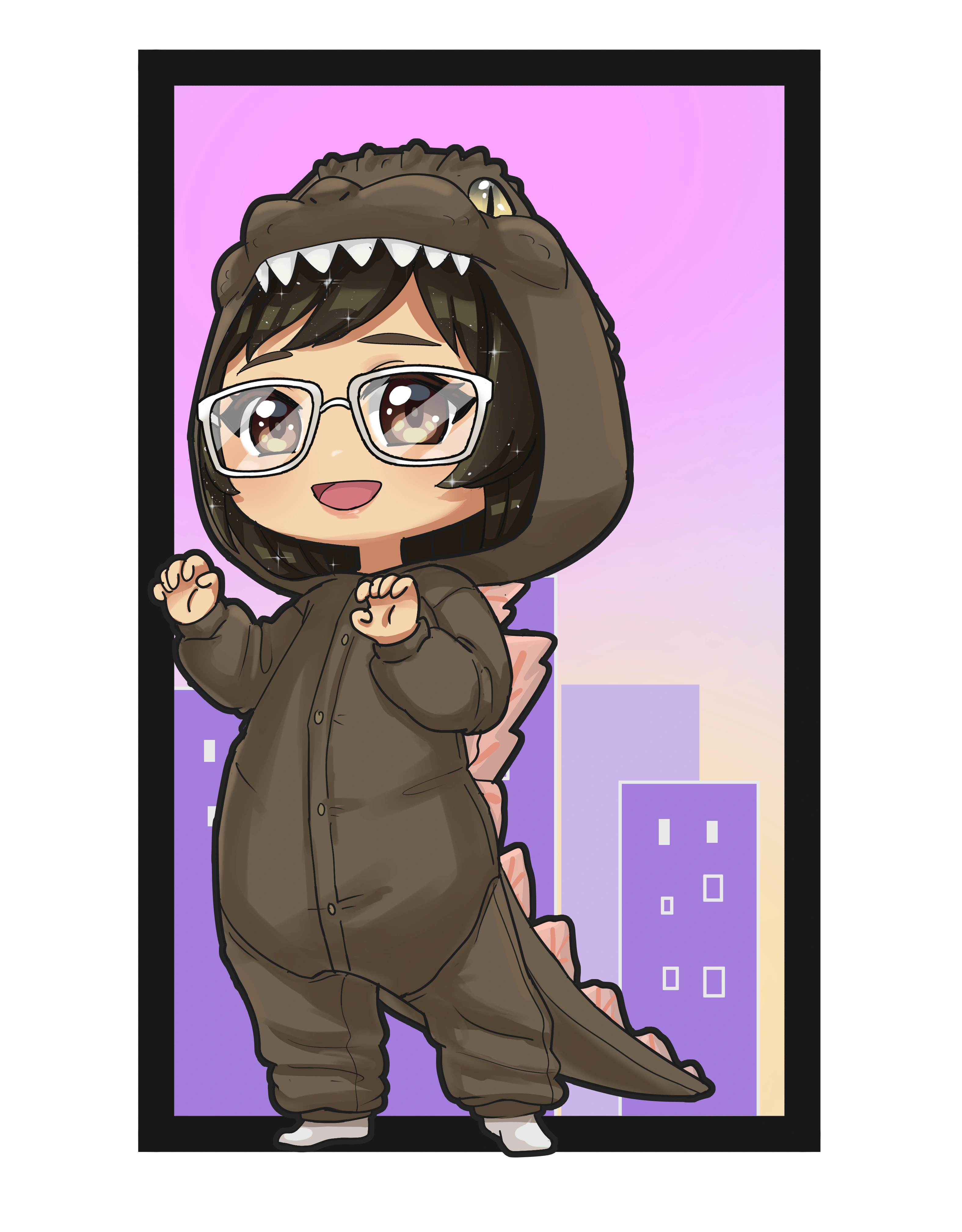 Chibi Plum dressed as Godzilla for PMW 2024 by Zongrey