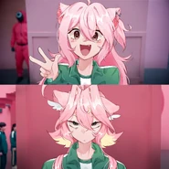 Mel's 1.0 model and 2.0 model featured in the Squid Games meme