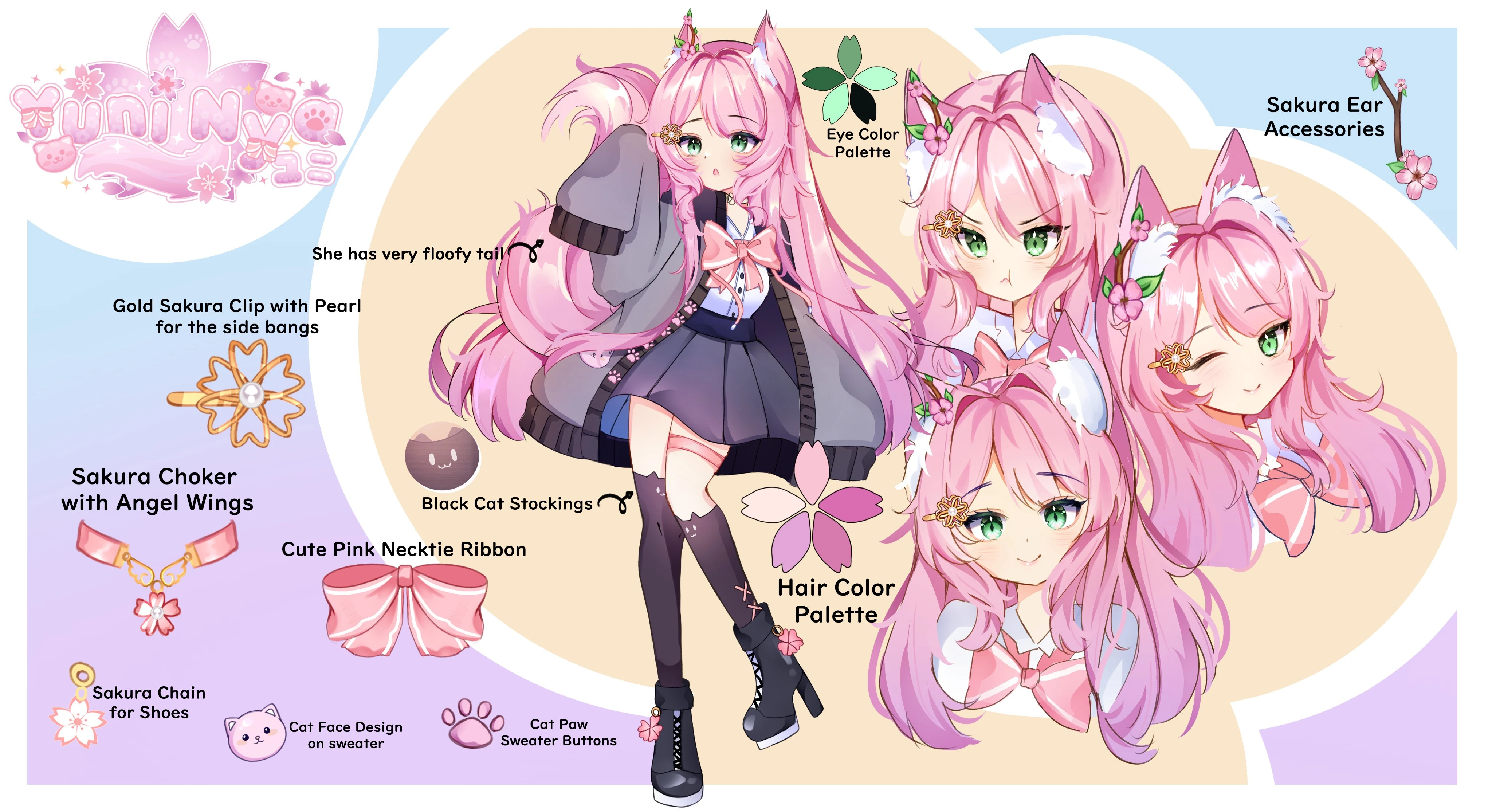Casual Catgirl Model Reference Sheet<br>by Mochi Huechi