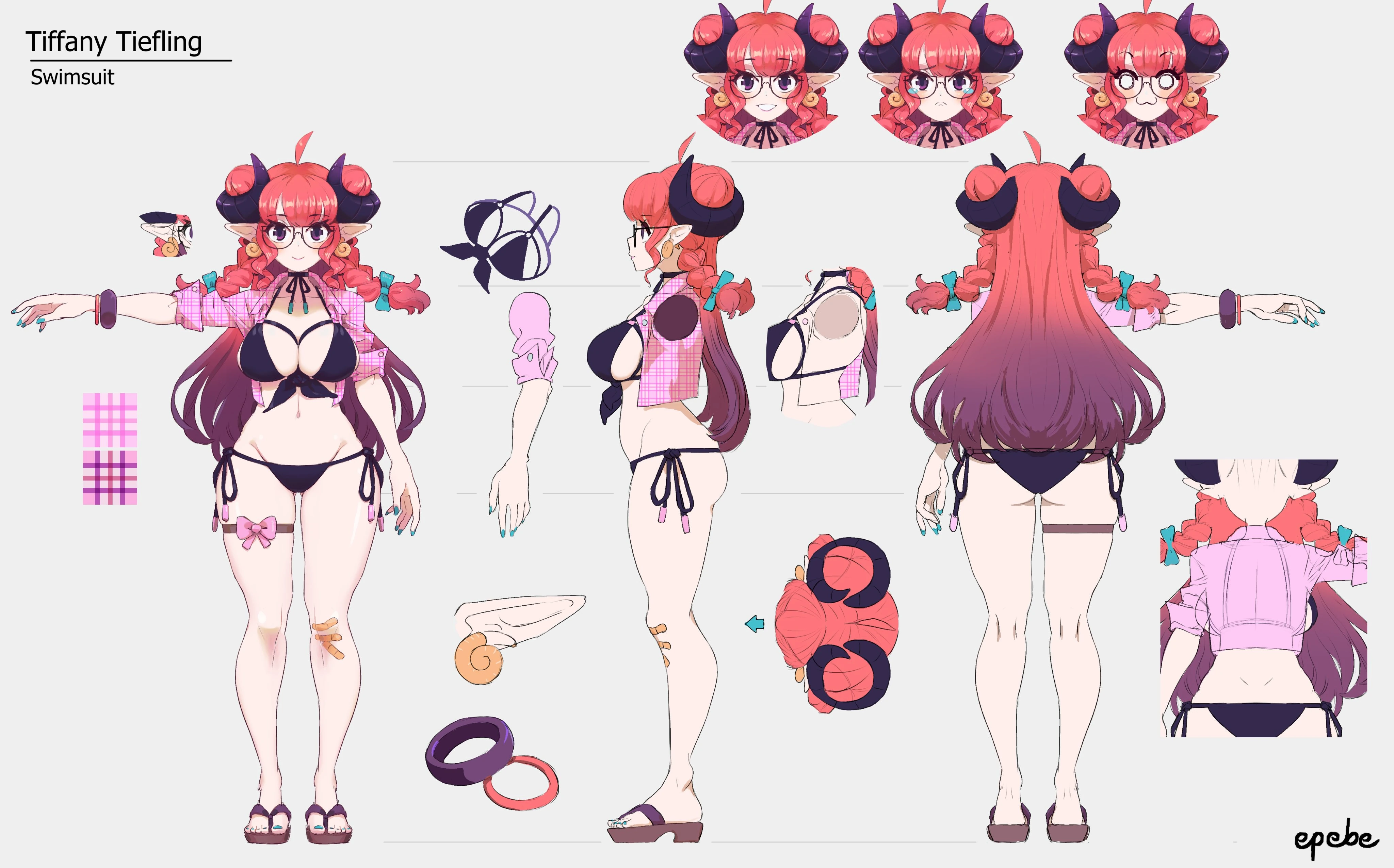 Tiffany Tiefling swimsuit reference sheet by epebe