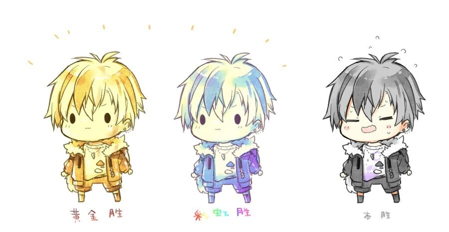 Golden Masaru, Rainbow Masaru, and Masaru-kun<br>by Kamiyoshi Rika