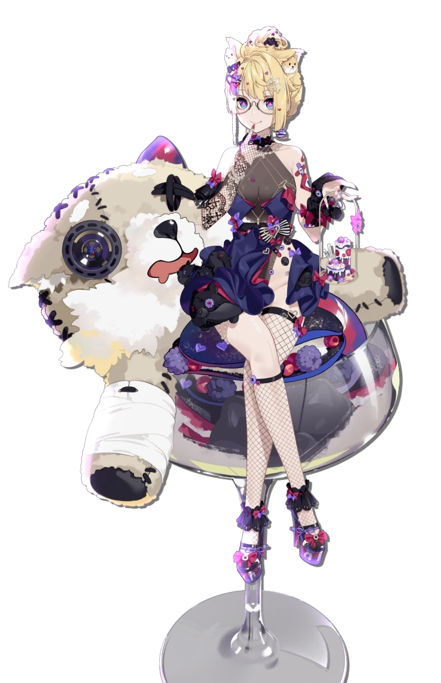 Witch Lolita Outfit With Updo Hairstyle, Fishnet Stockings, Handbag Accesory, and Without Jacket