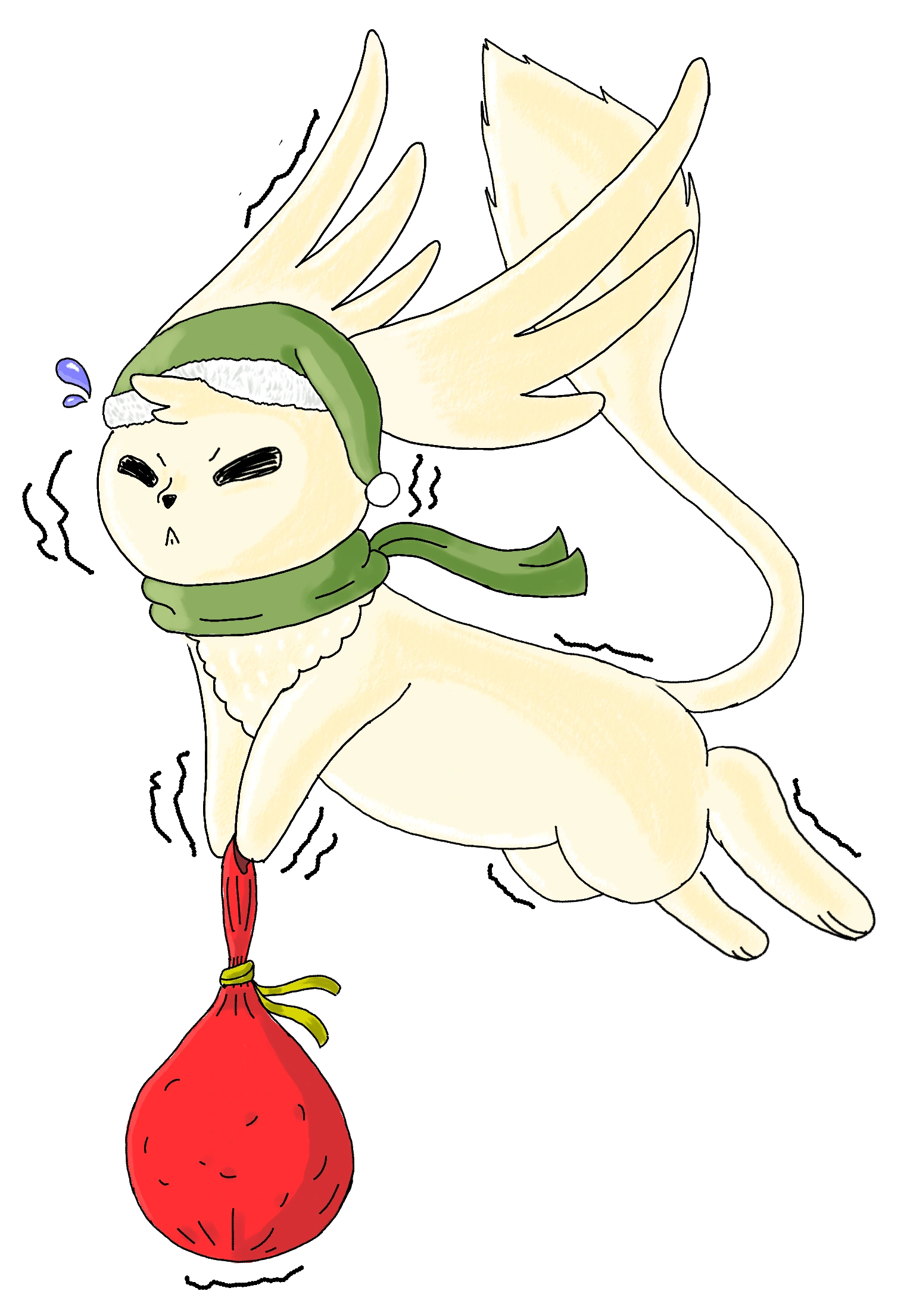 Holiday Themed Chino carrying a heavy bag.