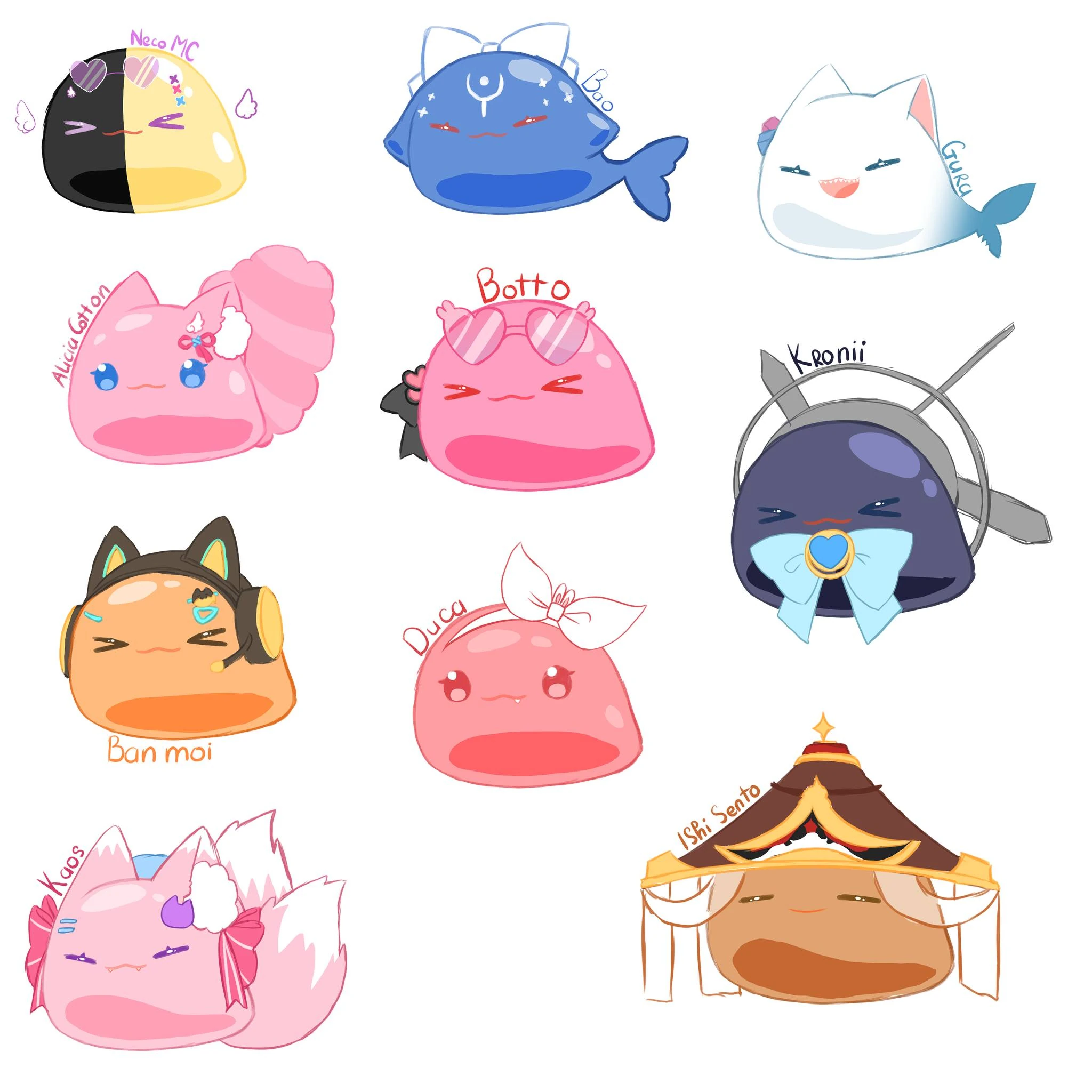 VTuber Slimes<br>by [https://www.facebook.com/photo.php?fbid=260472992940101 Jangyeou Pinku]