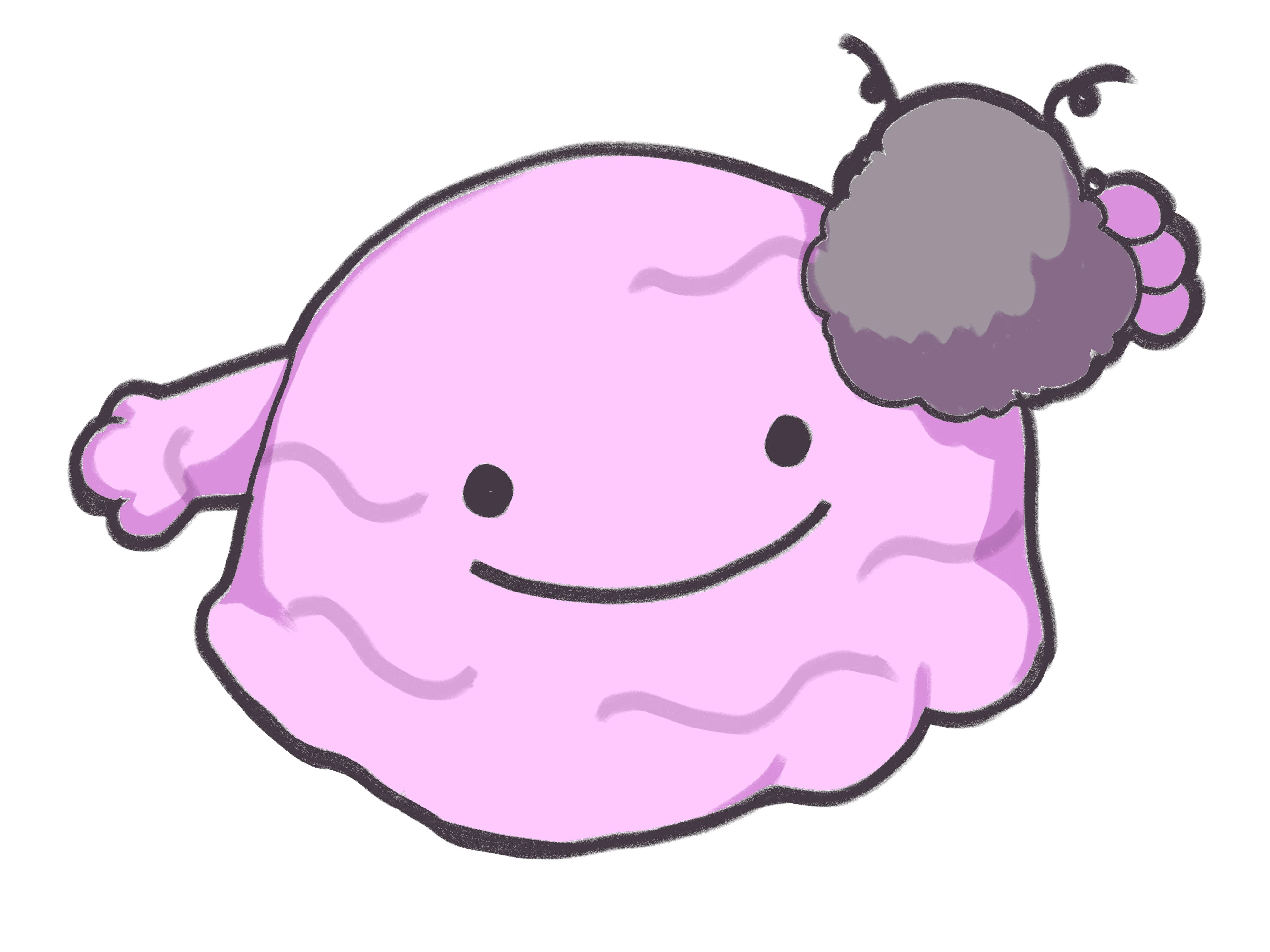 The Ditto Muk holding the gray lint, "Bloobert"