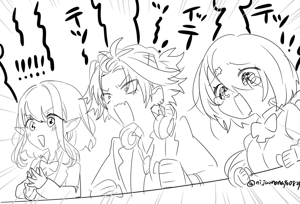 Elu, Shiina Yuika, and Watarai Hibari<br>by Ninahachi