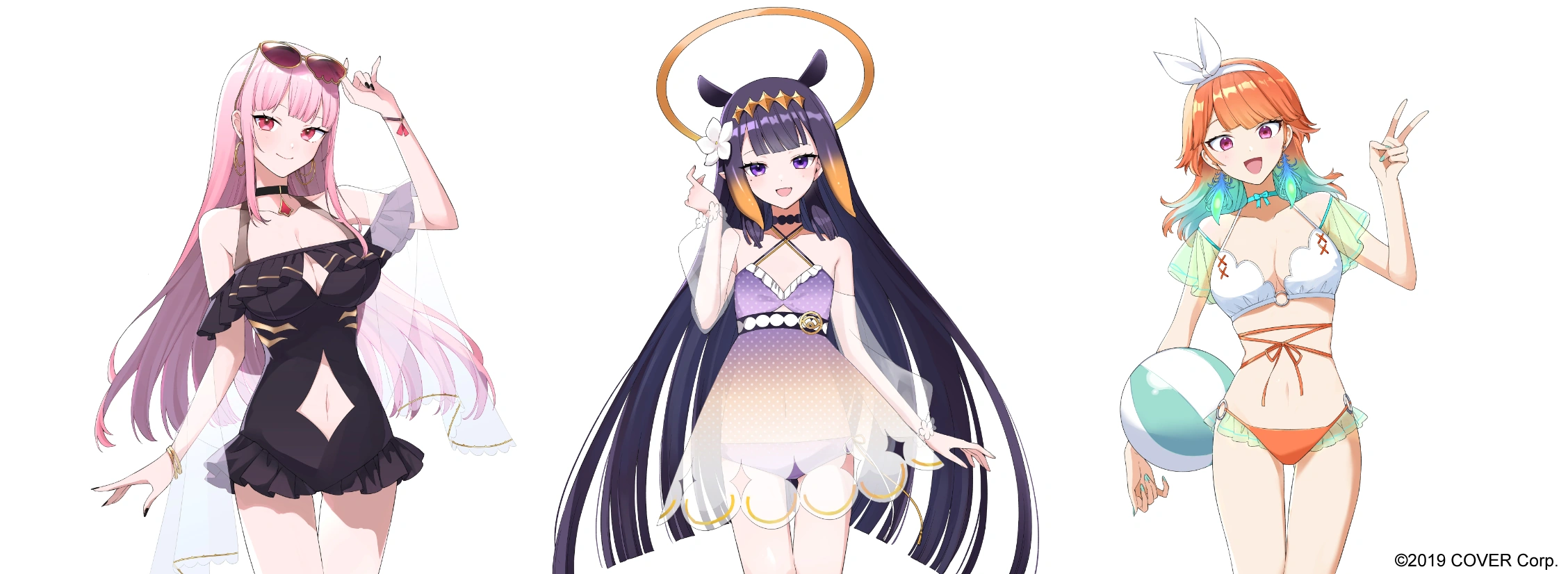 "Secret Island Vacation with hololive English... and You!" Visual Novel Style Video Swimsuit Designs by Aneco