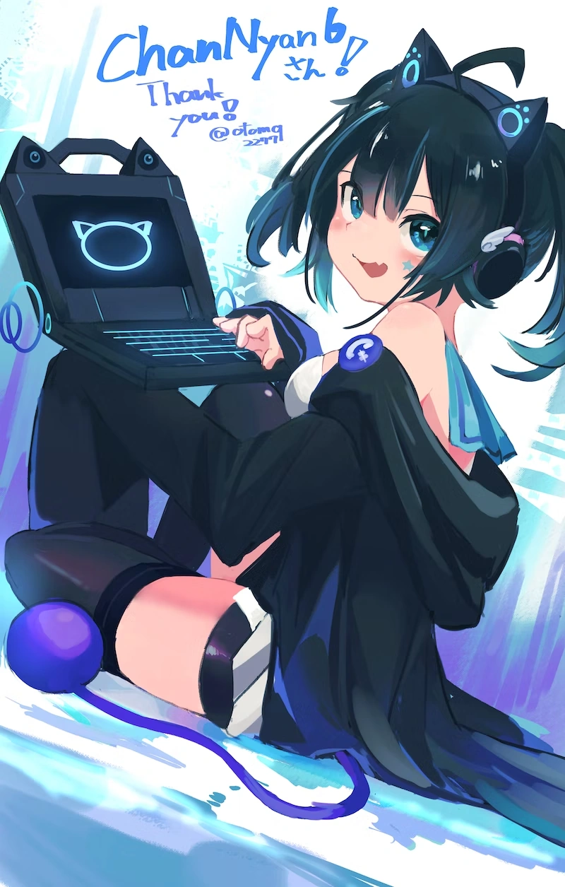 Cyan with laptop by @otomq2277