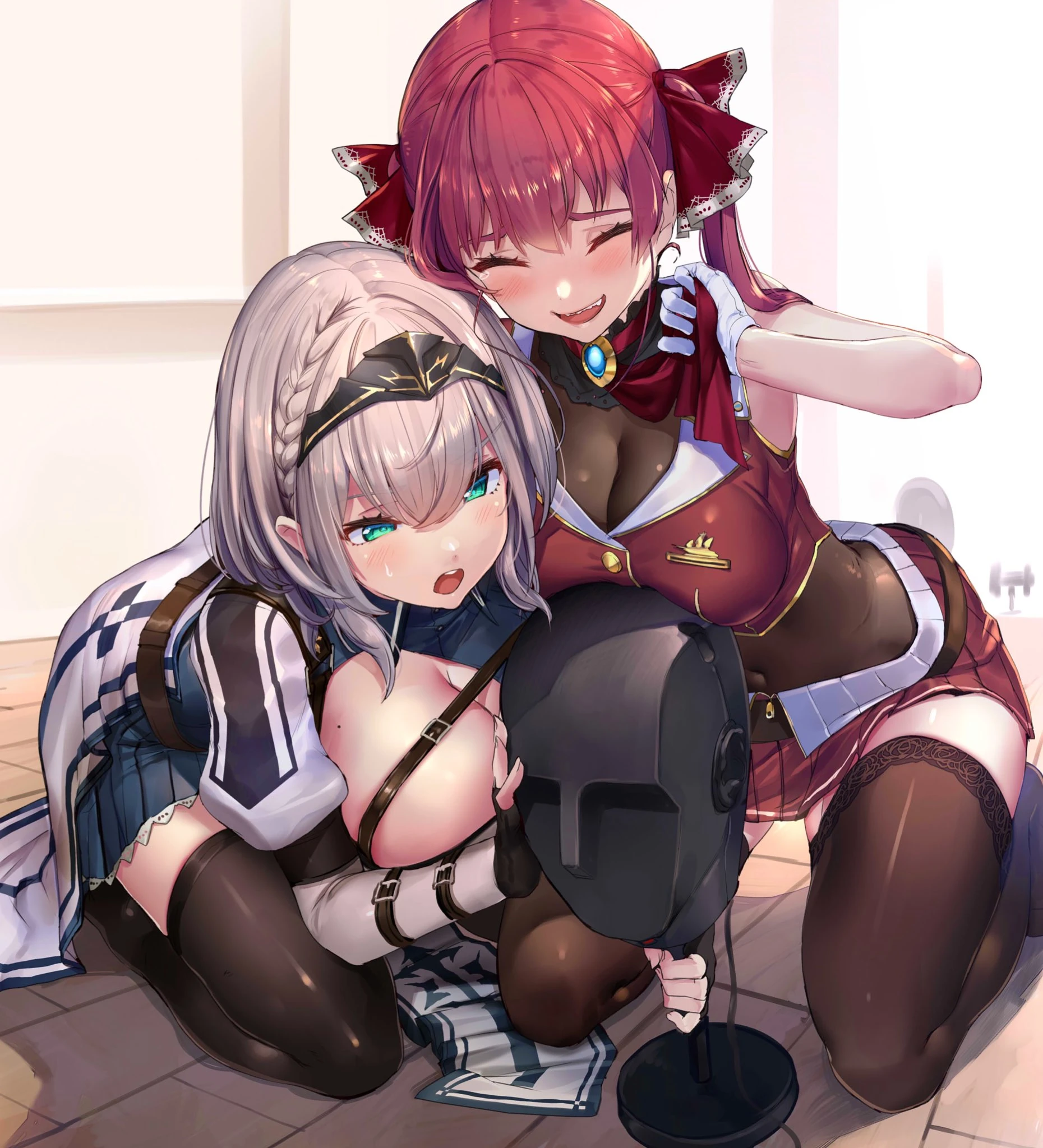 Marine and Shirogane Noel doing ASMR by Akasa Ai