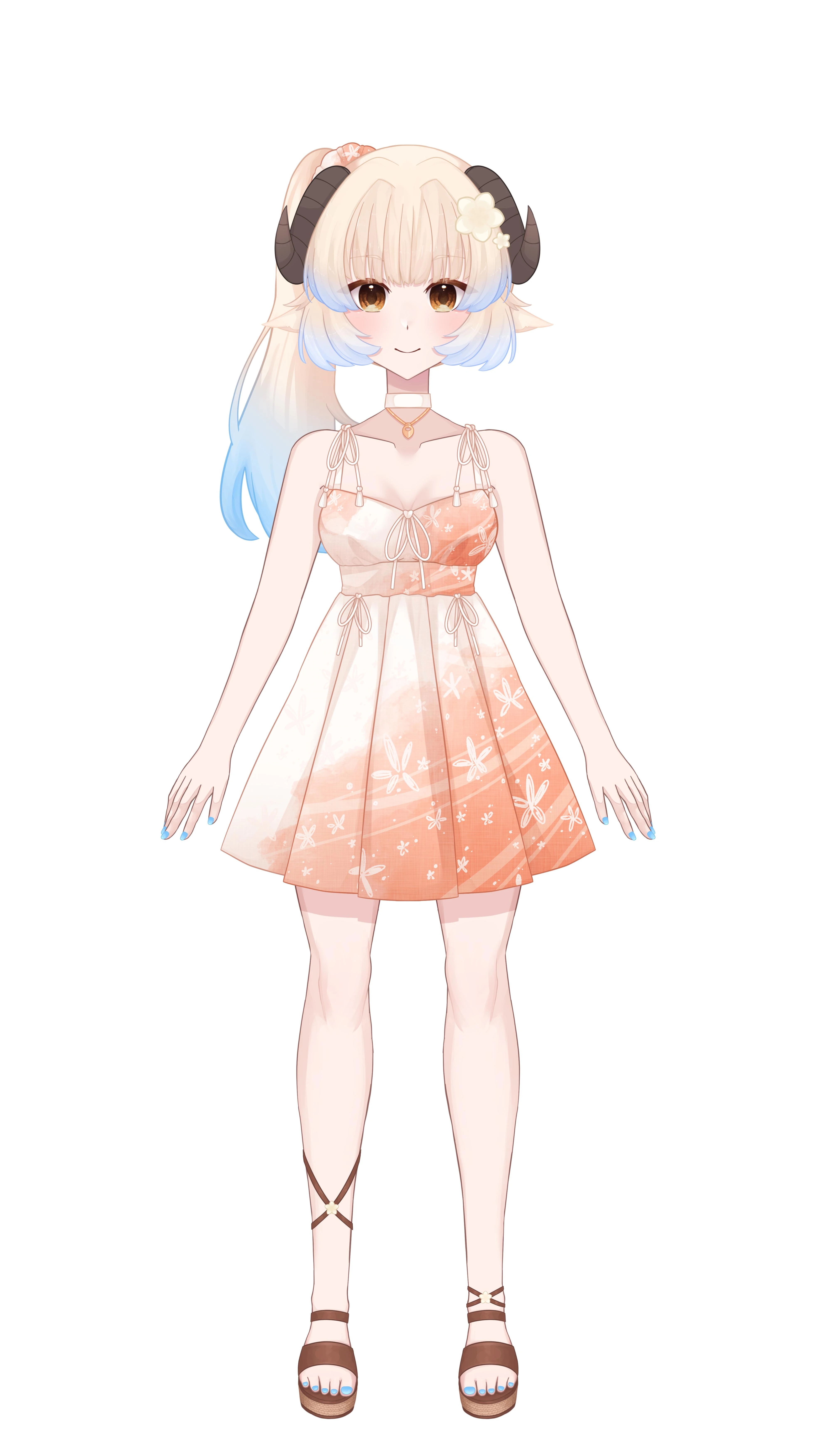Dodo's 2nd outfit full model with raincoat off, showing the summer dress underneath