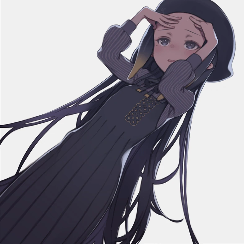 Shy Ina covering her forehead<br>by Kuroboshi Kouhaku