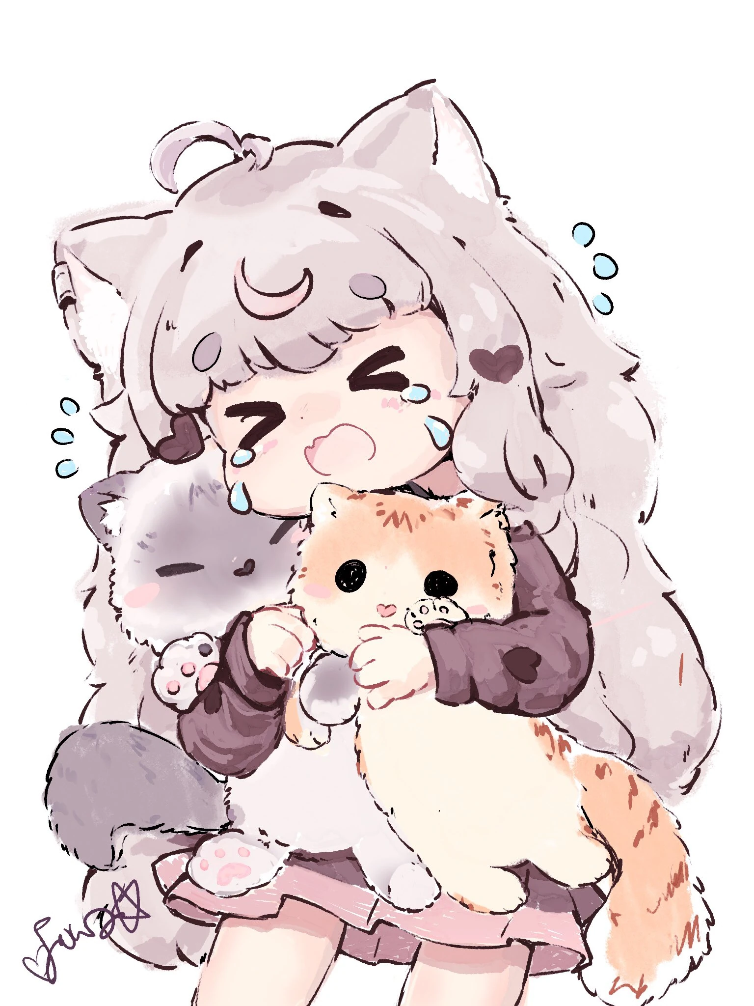 Fuwa and her two cats! drawn by Fuwa on her flight back from Japan in 2023