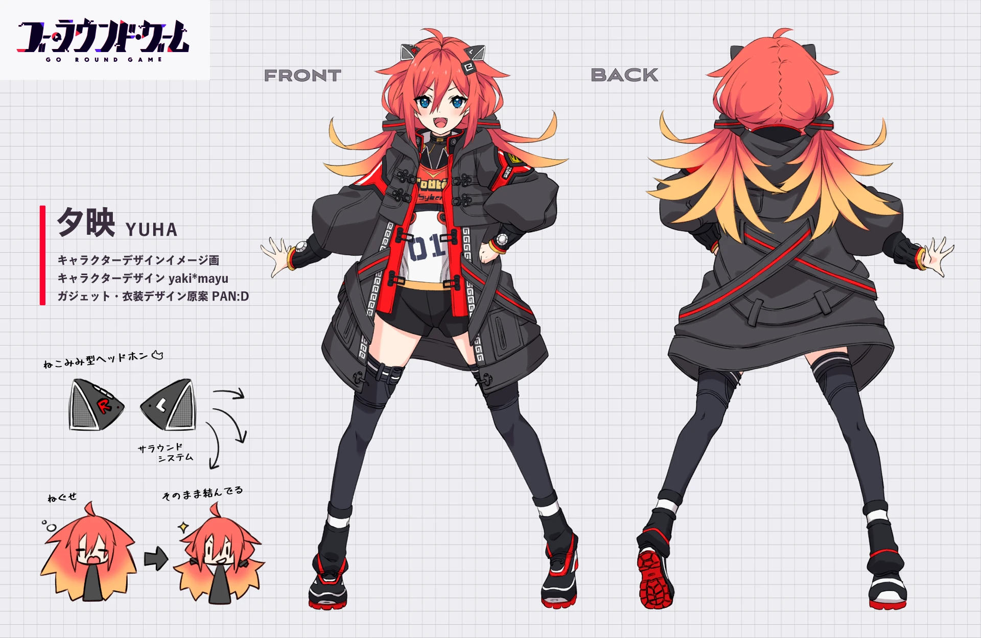 Yuha front and back view<br>by yaki*mayu<br>Costume design and gadget draft by PAN:D<br>©Bandai Namco Entertainment Inc.