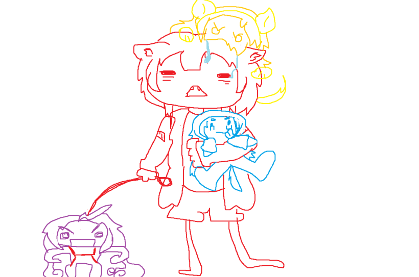 Image drawn by Lyko featuring her genmates, Rara Rocora, Poma Pon, and Terra 404.