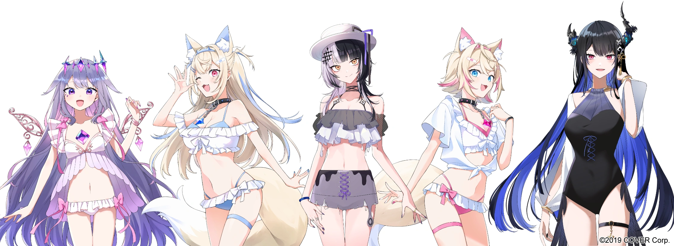 "Secret Island Vacation with hololive English... and You!" Visual Novel Style Video Swimsuit Designs by Aneco