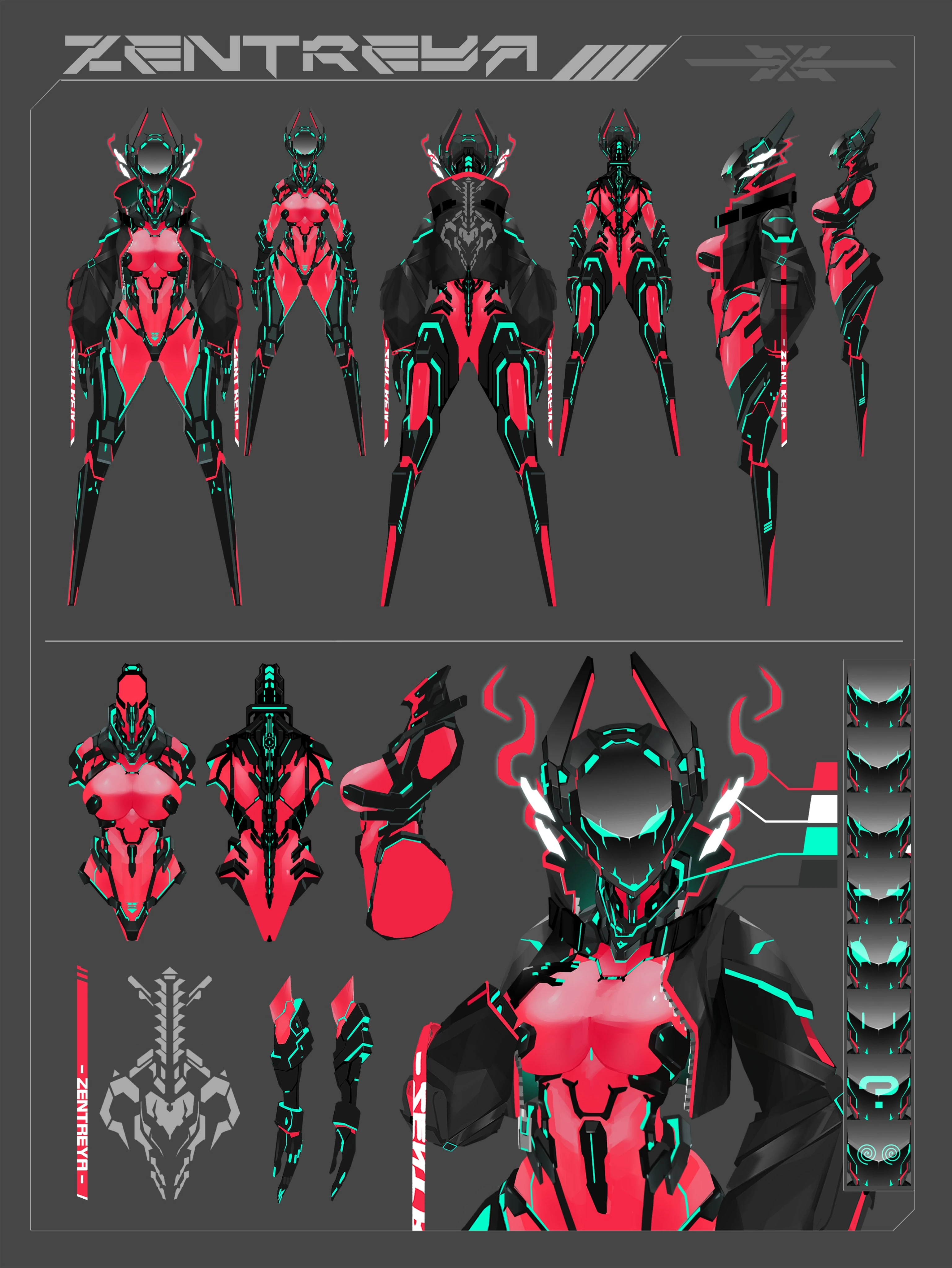 Cyberpunk Zentreya concept art ref sheet by Echanis_Enicha