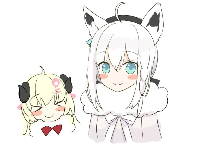 Tsunomaki Watame and Shirakami Fubuki by Fu-mi